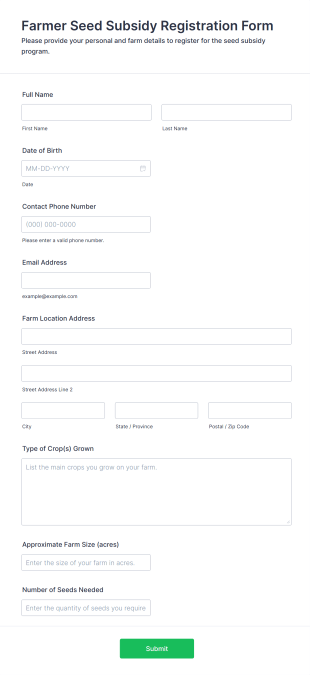 Farmer Seed Subsidy Registration Form Template