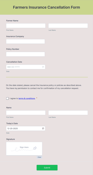 Farmers Insurance Cancellation Form Template