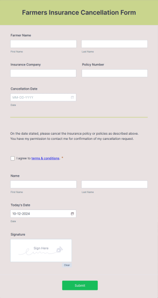 Farmers Insurance Cancellation Form Template