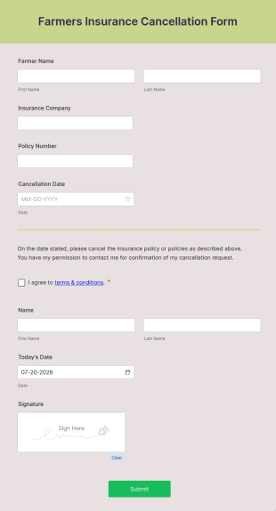 Farmers Insurance Cancellation Form Template