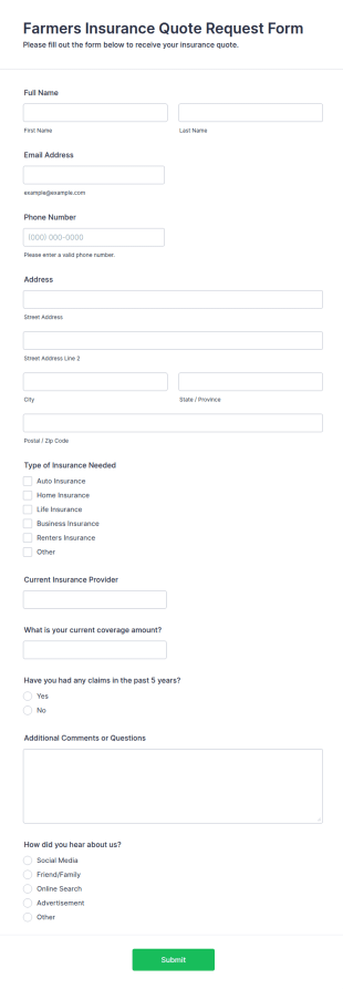 Farmers Insurance Quote Form Template