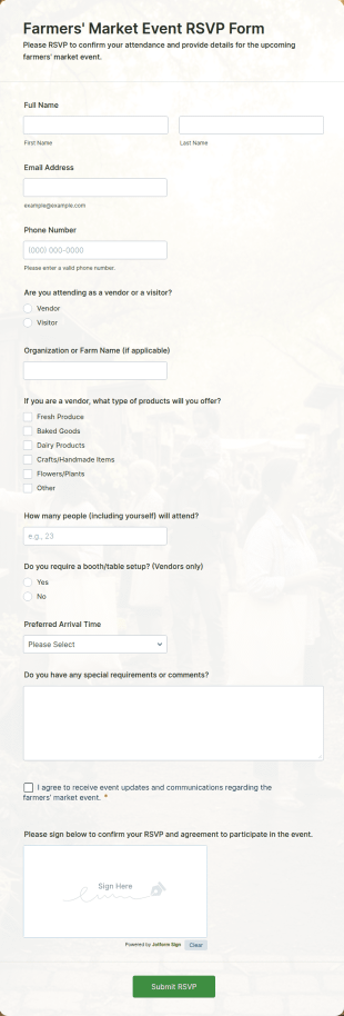 Farmers' Market Event RSVP Form Template
