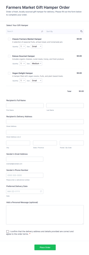 Farmers Market Gift Hamper Order Form Template