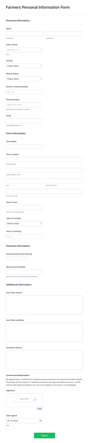 Farmers Personal Information Form Template