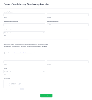 Farmers Versicherung Stornierungsformular Form Template