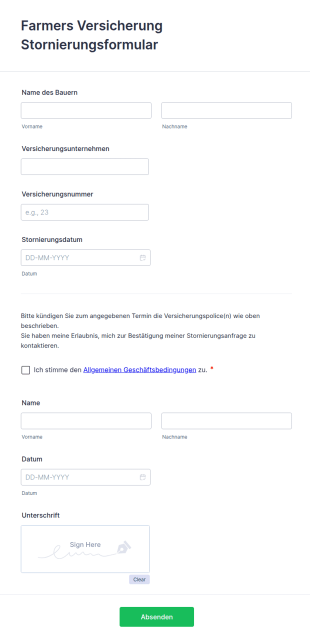 Farmers Versicherung Stornierungsformular