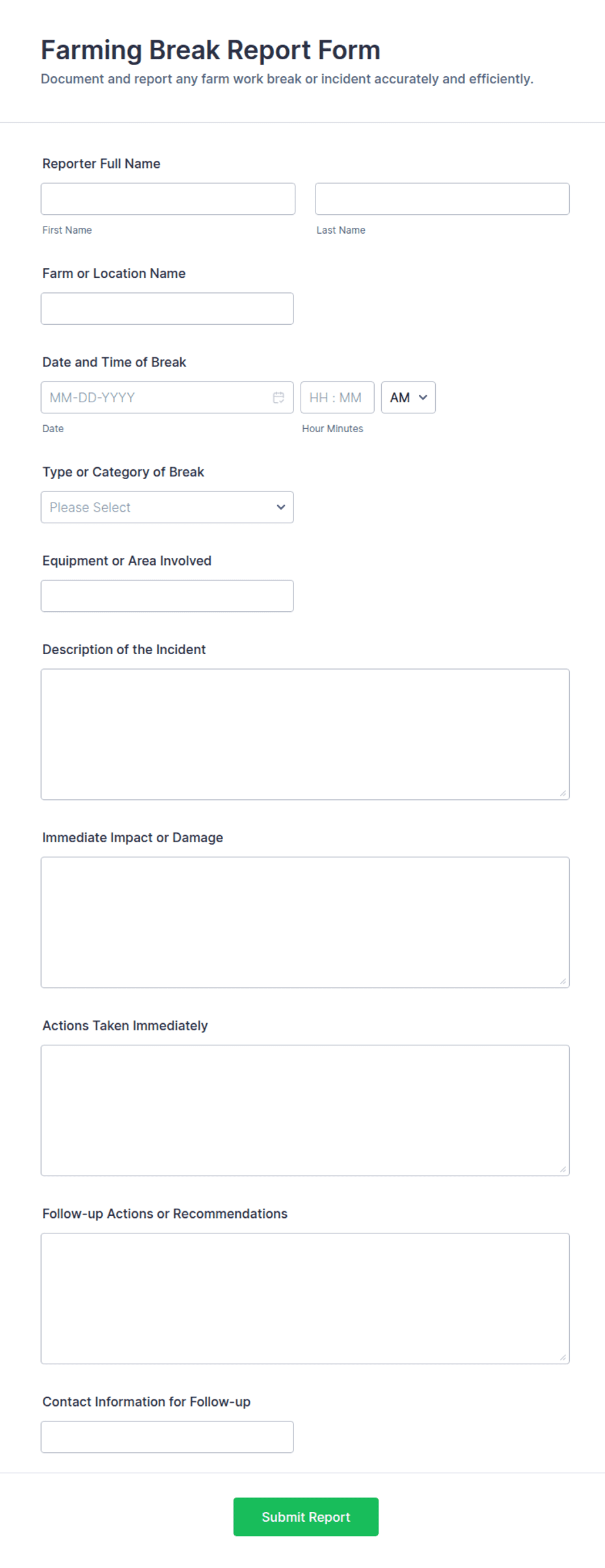Farming Break Report Form Template | Jotform