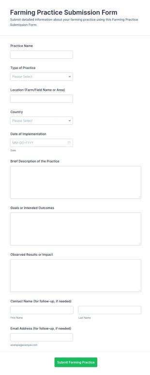 Farming Practice Submission Form Template