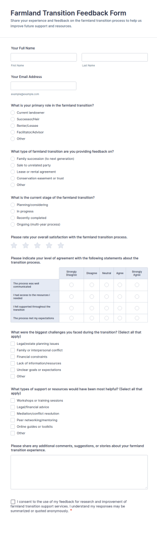 Farmland Transition Feedback Form Template