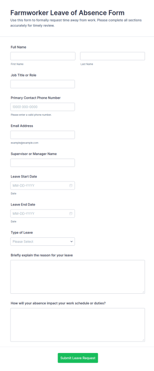 Farmworker Leave Of Absence Form Template