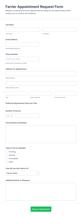 Farrier Appointment Request Form Template