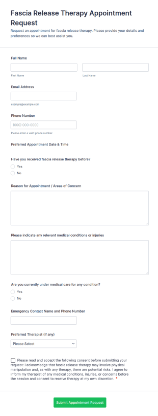 Fascia Release Therapy Appointment Request Form Template