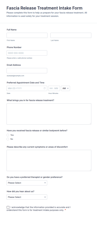 Fascia Release Treatment Intake Form Template