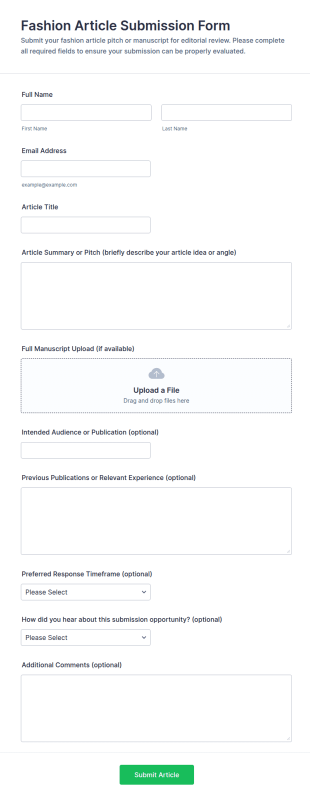 Fashion Article Submission Form Template