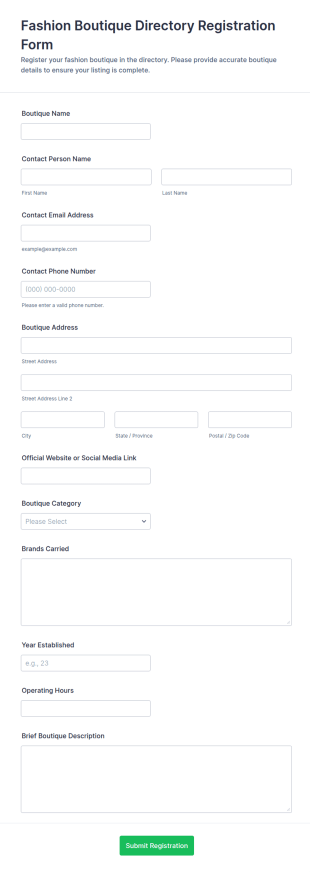 Fashion Boutique Directory Registration Form Template