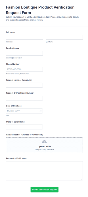 Fashion Boutique Product Verification Request Form Template