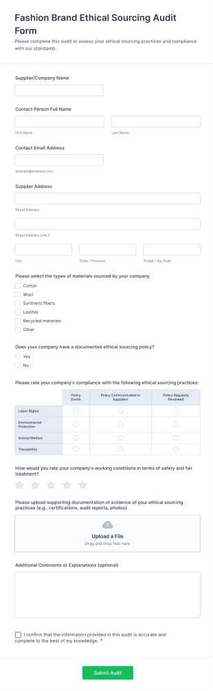 Fashion Brand Ethical Sourcing Audit Form Form Template