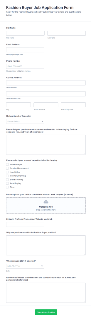 Fashion Buyer Job Application Form Template