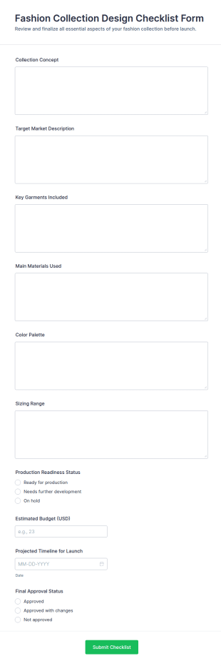 Fashion Collection Design Checklist Form Template