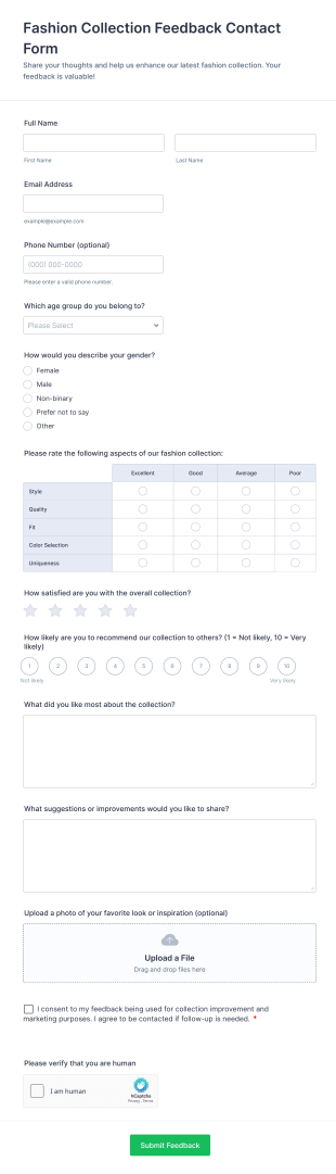 Fashion Collection Feedback Contact Form Template