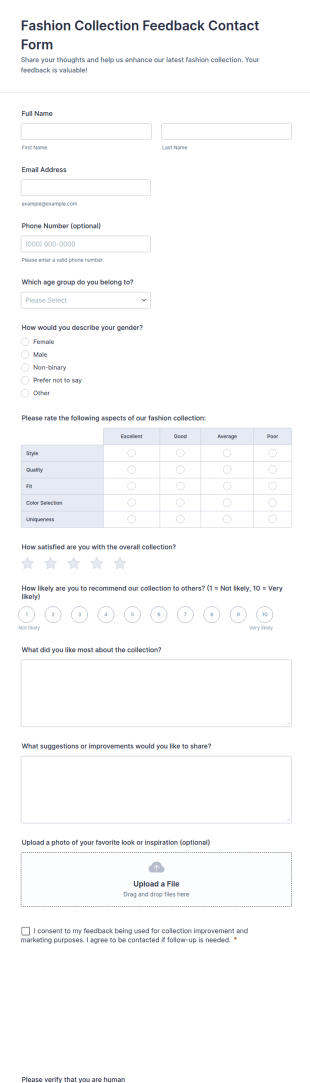 Fashion Collection Feedback Contact Form Template