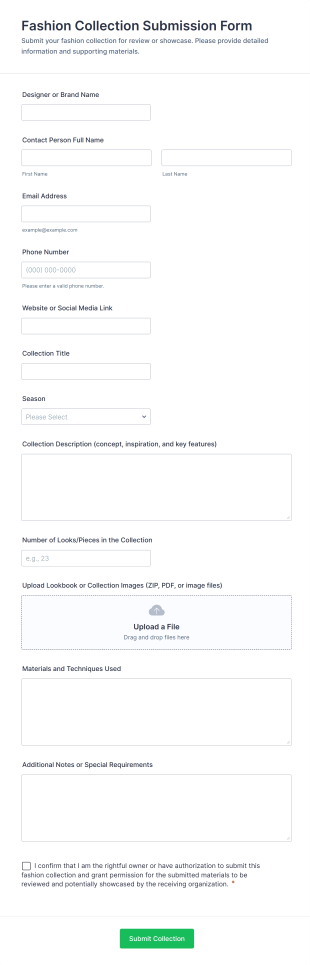 Fashion Collection Submission Form Template