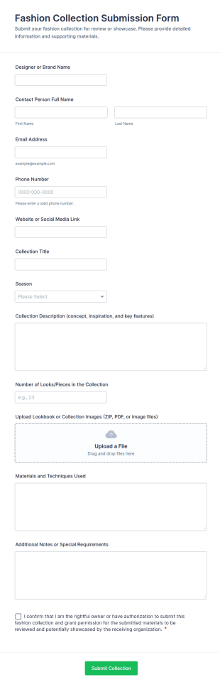 Fashion Collection Submission Form Template