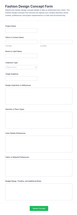 Fashion Design Concept Form Template