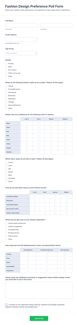 Fashion Design Preference Poll Form Template