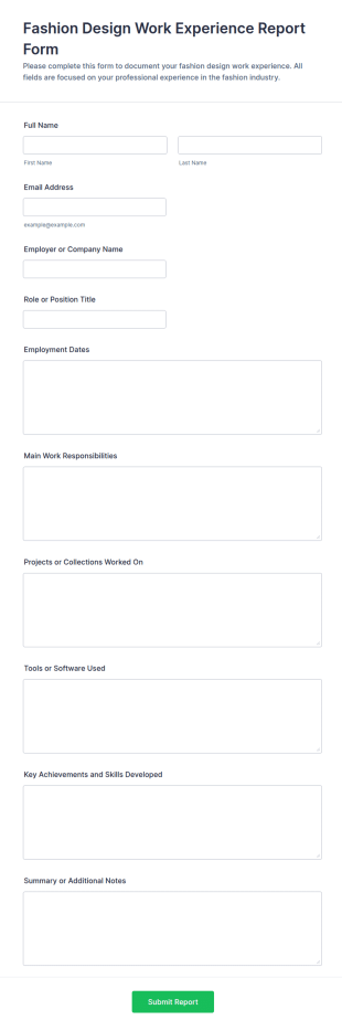 Fashion Design Work Experience Report Form Template