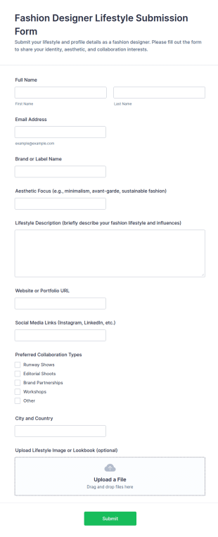 Fashion Designer Lifestyle Submission Form Template