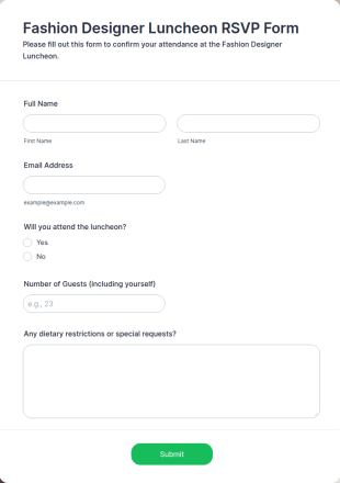 Fashion Designer Luncheon RSVP Form Template
