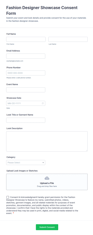Fashion Designer Showcase Consent Form Template