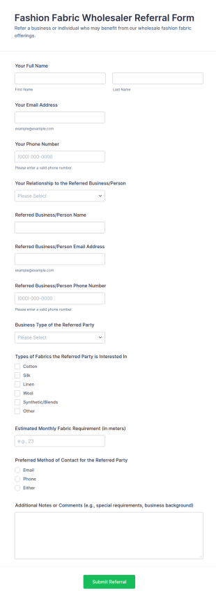 Fashion Fabric Wholesaler Referral Form Template