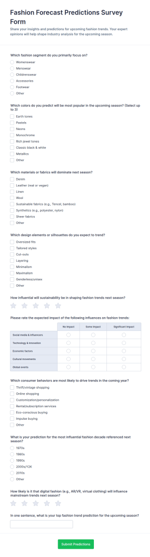 Fashion Forecast Predictions Survey Form Template