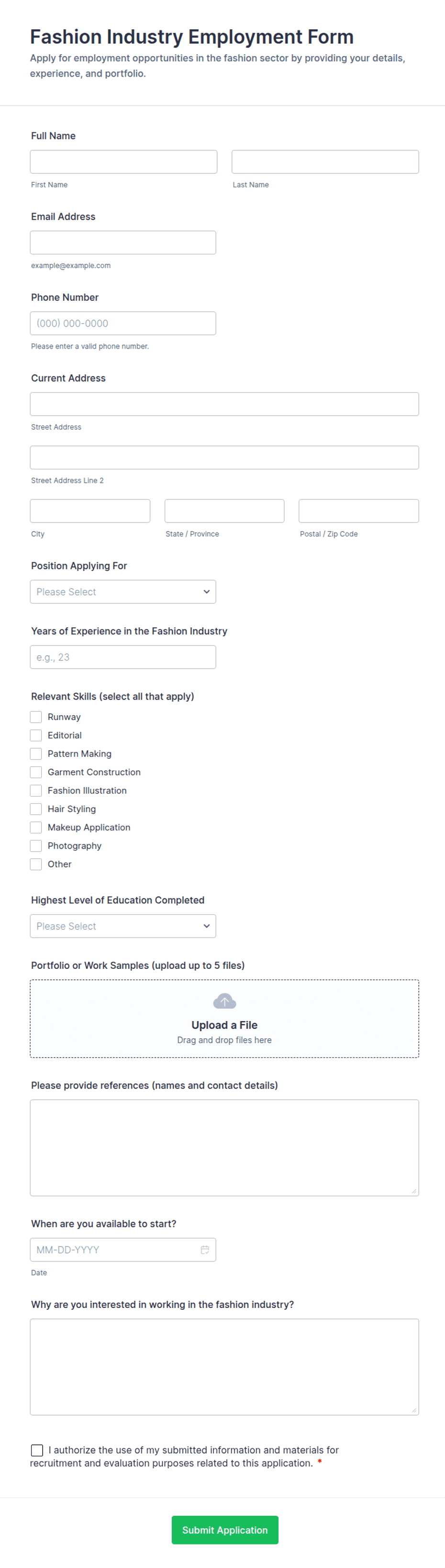 Fashion Industry Employment Form Template | Jotform