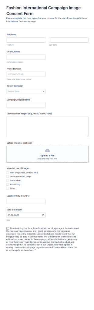 Fashion International Campaign Image Consent Form Template