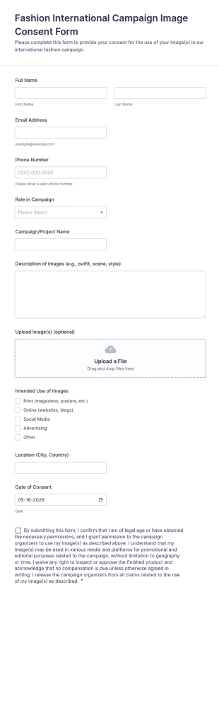 Fashion International Campaign Image Consent Form Template