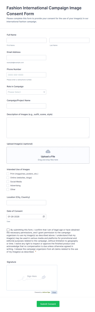 Fashion International Campaign Image Consent Form Template
