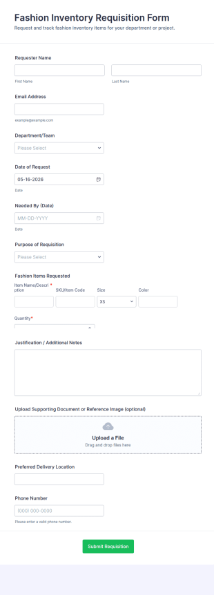Fashion Inventory Requisition Form Template