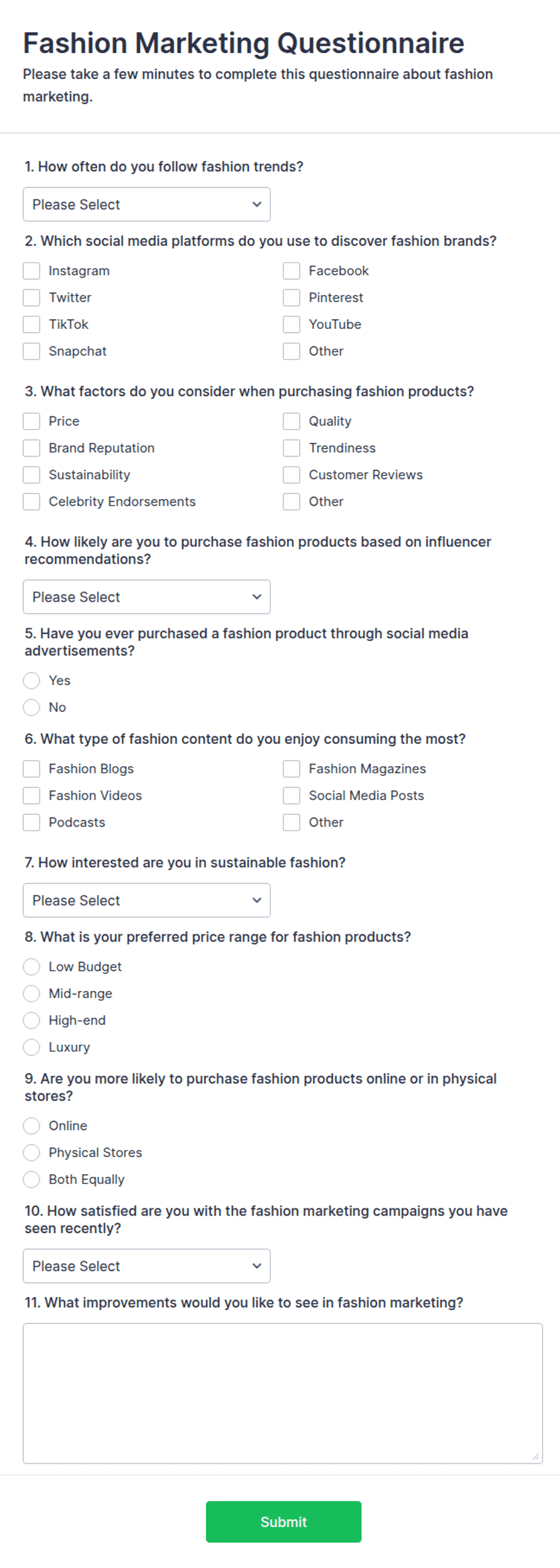 Fashion Marketing Questionnaire Form Template | Jotform
