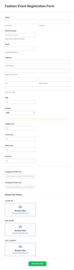 Fashion Registration Form Template