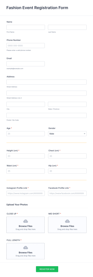 Fashion Registration Form Template