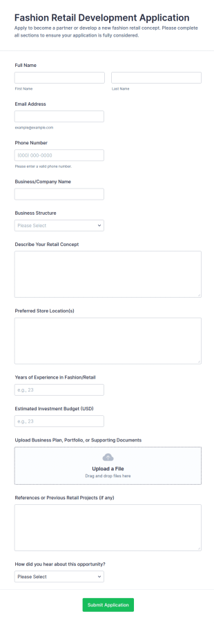 Fashion Retail Development Application Form Template