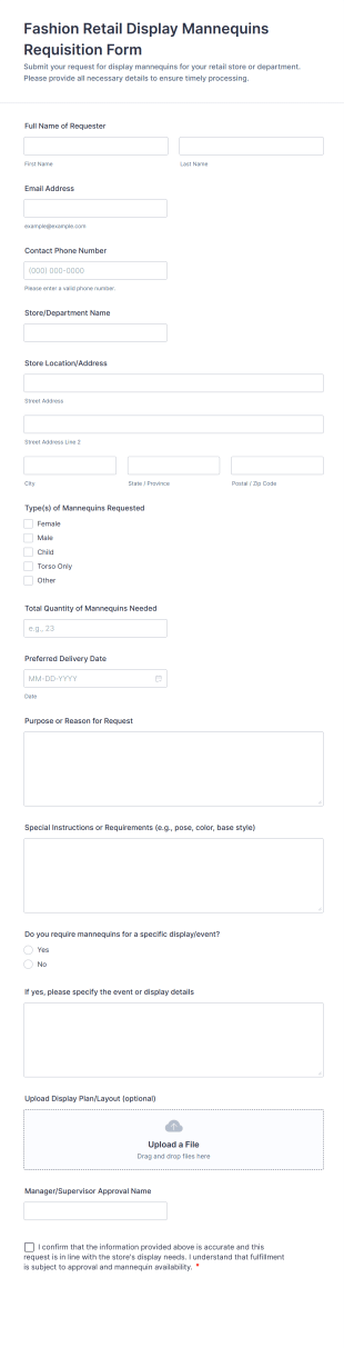 Fashion Retail Display Mannequins Requisition Form Template