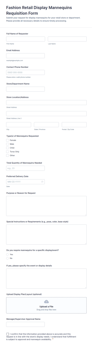 Fashion Retail Display Mannequins Requisition Form Template
