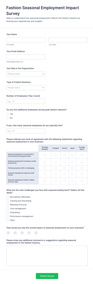 Fashion Seasonal Employment Impact Survey Form Template