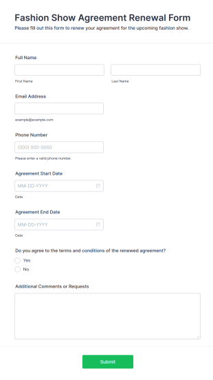 Fashion Show Agreement Renewal Form Template