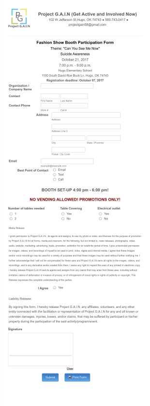 Fashion Show Booth Participation Form Template