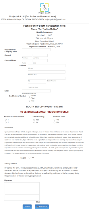 Fashion Show Booth Participation Form Template